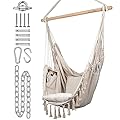 KOMOREBI Hammock Chair - Ivory - 60" x 47" - Hanging Rope Swing for Indoor & Outdoor - Soft & Durable Cotton Canvas - 2 Cushions Included - Large Macrame Hanging Chair for Bedroom, Patio, Porch