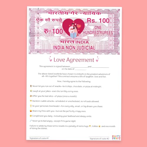 Party Propz Love Agreement Certificate, Valentine Gift for Girlfriend or Wife, Valentine Gift for Boyfriend or Husband, Promise Day Gifts, Propose Day Gifts, Love Contract (Cardstock)