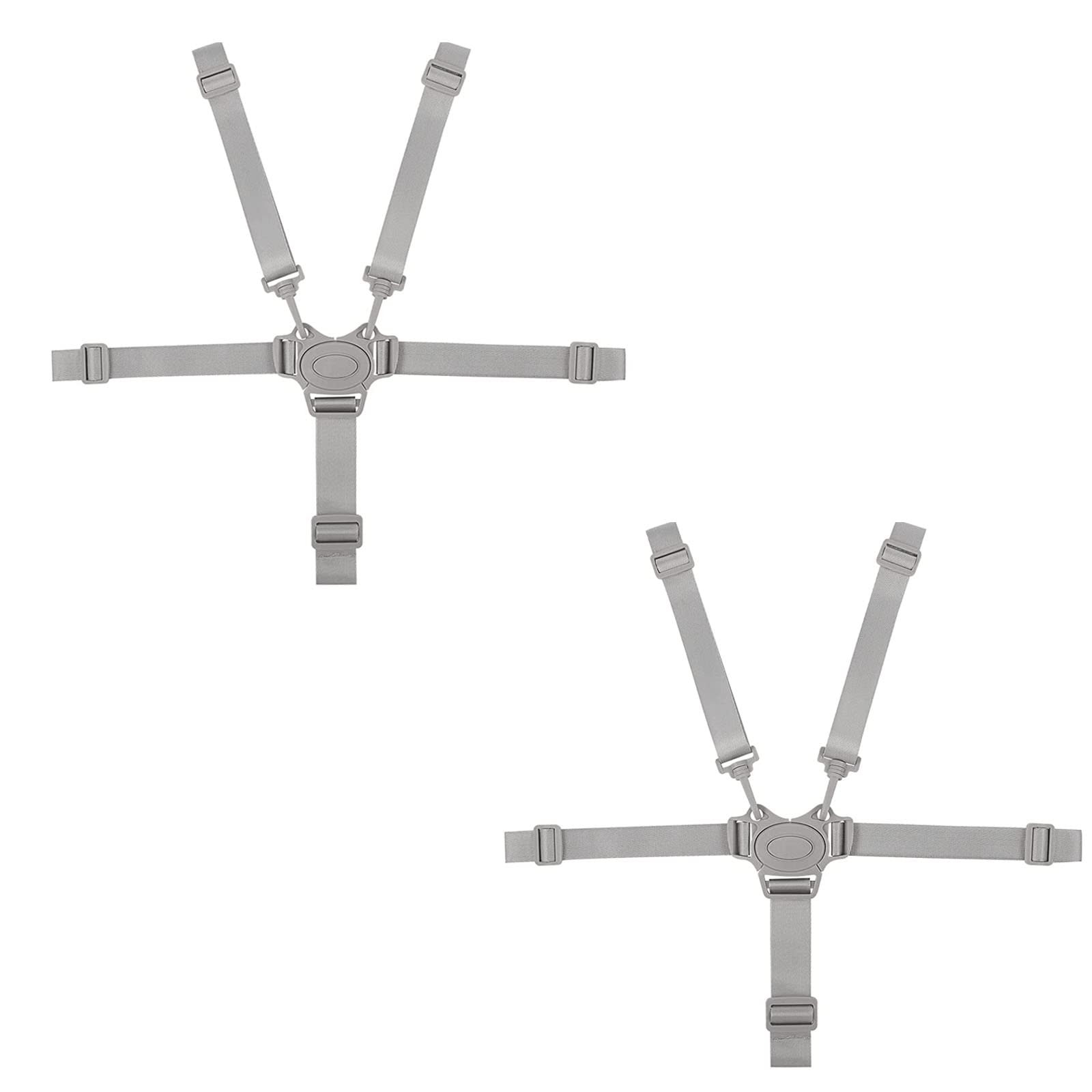 2 Pcs High Chair Harness Replacement, Baby High Chair Straps Replacement 5 Point Harness Straps Adjustable Baby Seat Belt Safety Harness Strap Belt for Stroller High Chair Pram Buggy - Gray