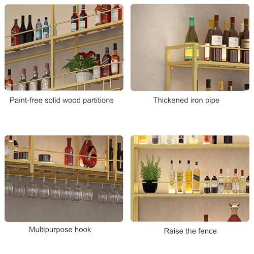 Étagère à vin murale antichoc gain de place meuble bouteilles alcool avec rails verres suspendus