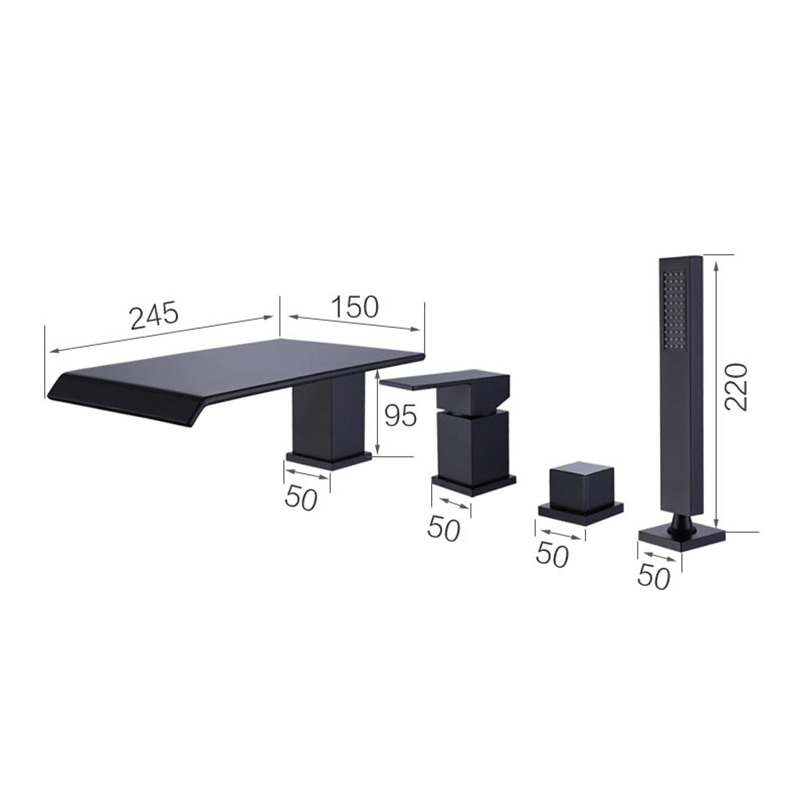 Set Moderno di Miscelatore Doccia/Vasca a Cascata a 4 Fori - Rubinetto di riempimento Vasca di Lusso con Flusso Regolabile - Elegante e Facile da installare per bagni Raffinati