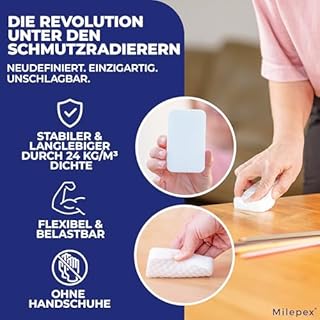 Milepex Gomma per lo sporco [10x] – Spugna di alta qualità per parete, pavimento, sneaker e auto, spugna magica & Magic Eraser per casa, bagno e cucina, extra forte e durevole, solo con acqua