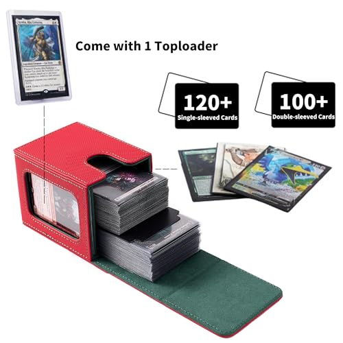 Image of Venssu MTG Deck Box with Commander Display, Angel Card Deck Case Fits 120 Single Sleeved Cards, TCG Card Storage Box with 2 Dividers and 1 Toploader (White&Grey)