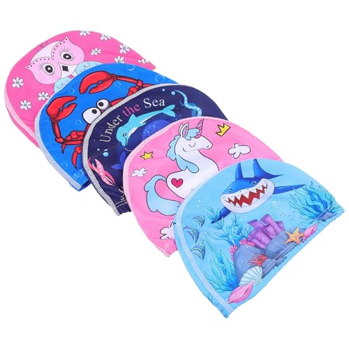 NULYLU Gorros de Baño Poliéster Diseño Estampado Verano, Set de 5 Piezas Cómodos y Elásticos para Natación y Piscina Infantil