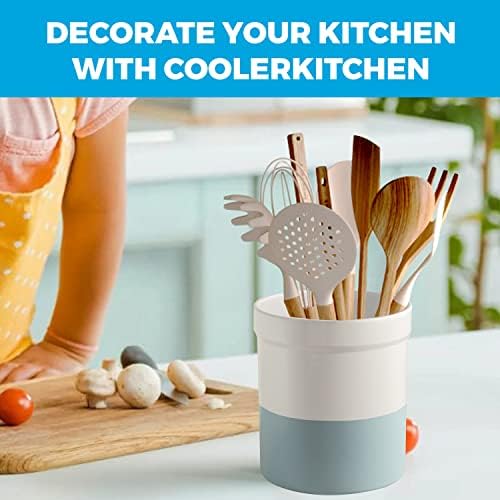 Cooler Kitchen Ceramic Utensil Holder - 7.2'' Large Utensil Holder for Kitchen Counter - Anti-tipping - Utensil Organizer for Countertop - Kitchen Utensil Holder - Farmhouse Utensil Holder