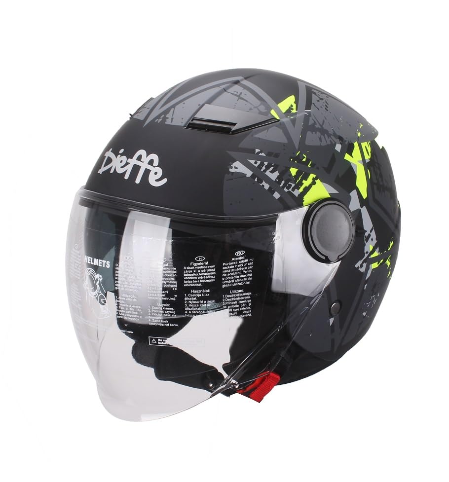 CASCO JET DIEFFE DF88 DOPPIA LENTE NERO GIALLO FLU OPACO TAGLIA S