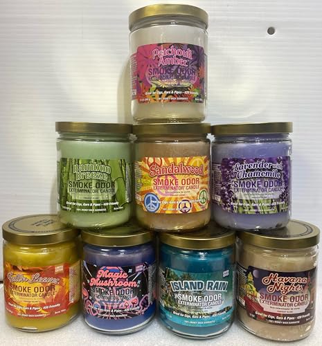 Smoke Odor Exterminator 13oz Jar Candles Patchouli Amber, Assortment 8