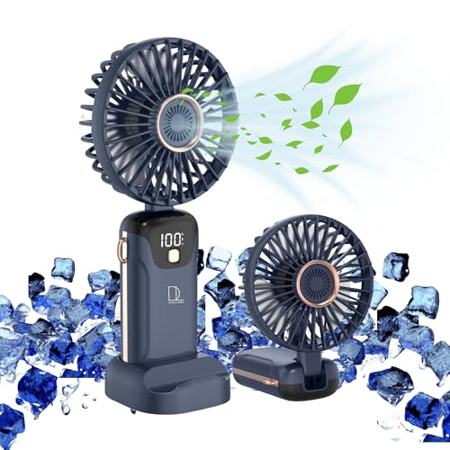 Digilams Handheld Fan | Portable, 5 Speeds, Digital Display, USB Rechargeable | Mini Fan, Desk Fan Ideal for Home, Office, Outdoor and Travel (Darkblue)