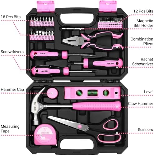 Pink Tool Kit: DEKOPRO Pink Tool Kit: Tool Set for Women Ladies, Home Tool Kit Set, DIY & Tools, Tool Kits for Home, Hand Tool Kits for Women, 42 Pieces - 1