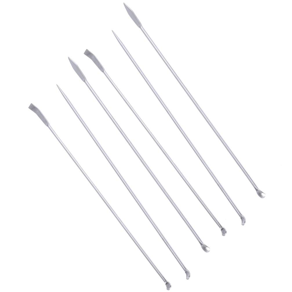 Hemobllo 6-Pack Stainless Steel Reagent Sampling Spoons Spatula Set for Deep Bottle Sampling Powder Scooping Mixing Chemistry Lab and Kitchen Use