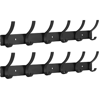 Optish Pack of 2 Wall Coat Hooks with 12 Hooks Black