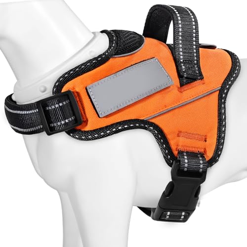 【日本企画犬ハーネス】BaoCheng 犬用胴輪 小型犬/中型犬/大型犬ハーネス 暑さ対策 喉に優しい おしゃれな色 通気性 負担がない ネームプレート 7色選択(オレンジ、L)