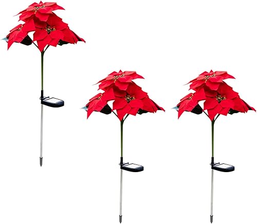 Miniatura 9 de PerGar Luces solares de flores para exteriores, luz solar de flor de pascua, flor de pascua artificial, estaca de jardín, luces LED de decoración
