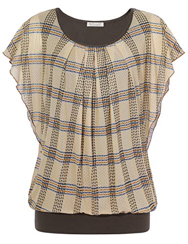 Baishenggt Women's Summer Floral Flutter Short Sleeve Mesh Blouses T-Shirts Xx-Large Apricot Plaid #TOP2