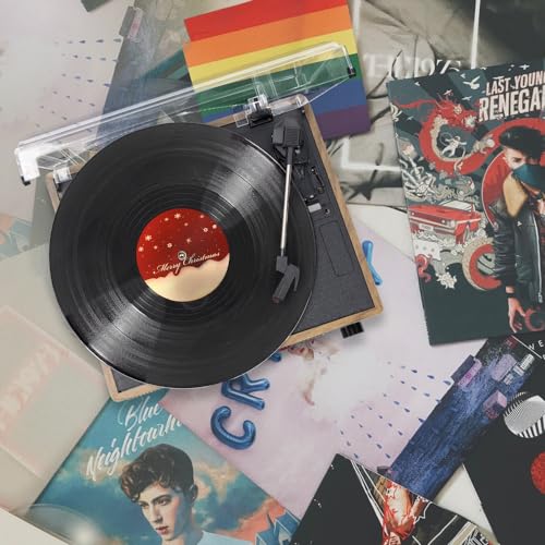 Image of Retro Vinyl Record Player with Speakers Vintage Turntable, Wooden