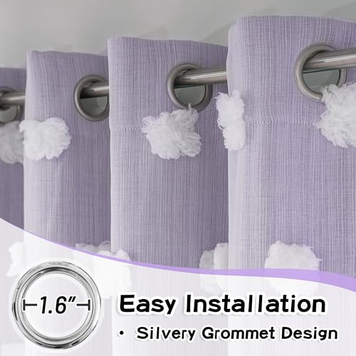 Image of MYSKY HOME Light Blocking Lilac Curtains White Sheer Pom Pom Kids Room Decor Drapes for Living Room 95 Inches Long Double Layer Curtains for Sliding Door Grommet Window Panels Set of 2 52 inch x 95 inch