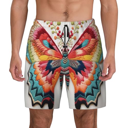 Embroidery Colorful Butterfly Print Men Stylish Functionality Swim Trunks Breathable Beach Shorts Surfing Gym Fishing - Main Image