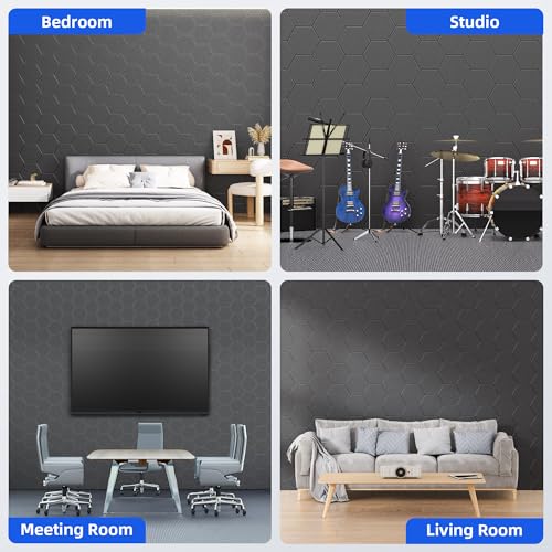 Image of 20 Pack Acoustic Panels with Self Adhesive, 12 inch X 12 inch X 0.4 inch High Density Sound Proof Foam Panels for Walls, Soundproof Wall Panels, Hexagon Sound Absorbing Panels for Home Studio Office Decor - Black