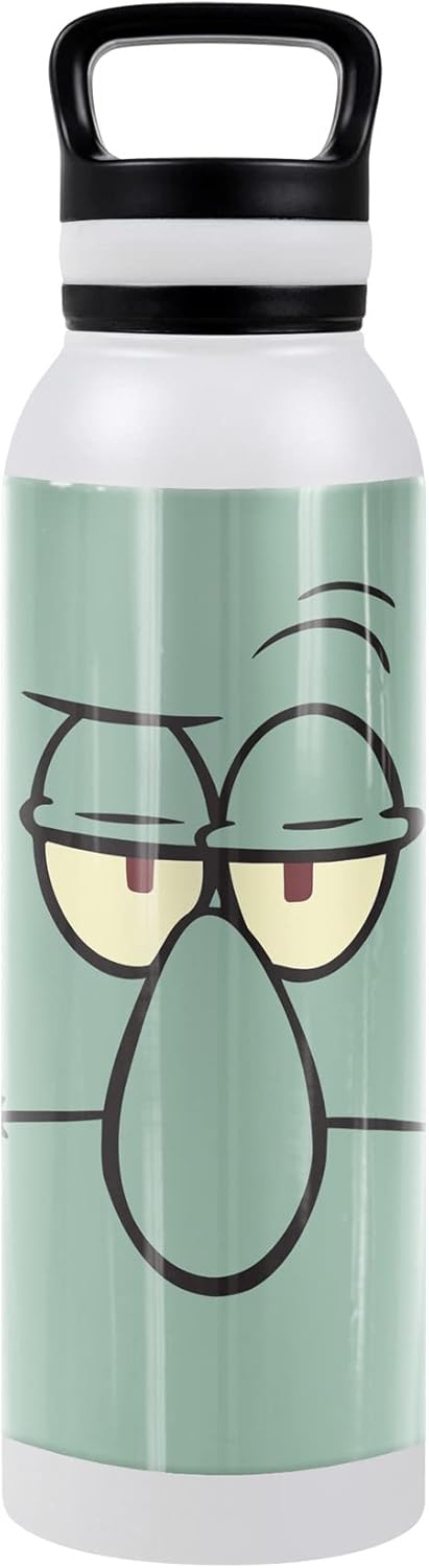 Spongebob OFFICIAL Squidward Angry Face 24 oz Insulated Canteen Water Bottle, Leak Resistant, Vacuum Insulated Stainless Steel with Loop Cap
