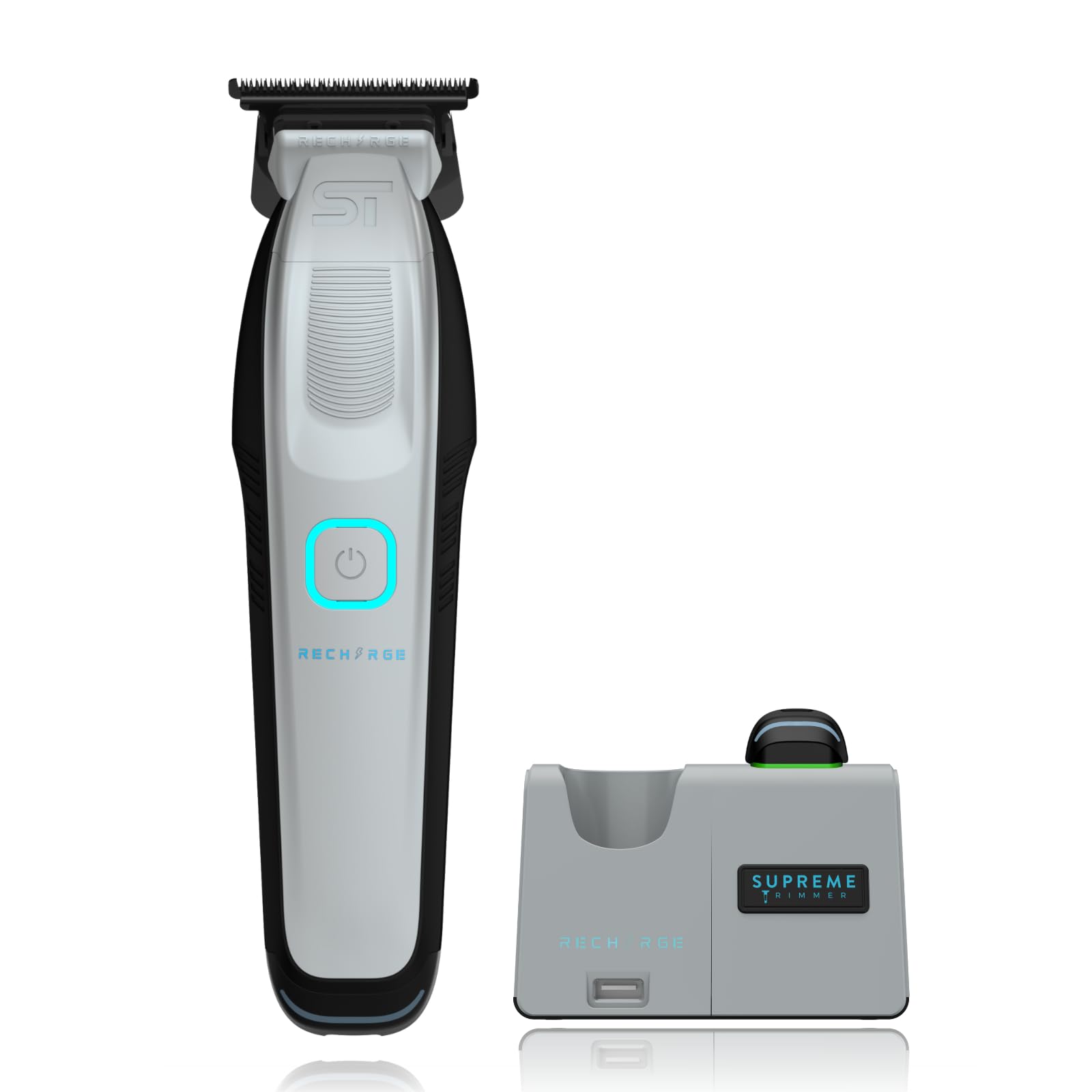 Supreme Trimmer Recharge ST777 – Professional Barber Trimmer with 2 Removable Batteries | 8000 RPM Motor, Zero Gap DLC Blades, Smart Charging Dock, USB-C Fast Charge