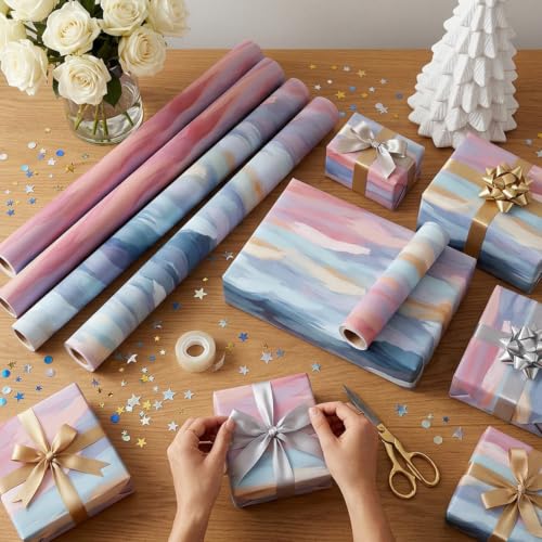 Image of Prettykrafts Handpaint Scenic Gift Wrapping Paper | Pack of 5 | 70x50x0.2 cm | Large Size | Reusable & Eco-Friendly Paper Bags for Gifting, Parties, Return Gifts, Shopping and Special Occasions