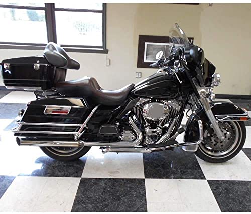 Image of ECOTRIC Motorcycle Trunk W /Backrest Pad Compatible with 1997-2013 Harley Davidson Touring Electra Glide Road King Touring Luggage Storage Box Black (Chrome Latches)