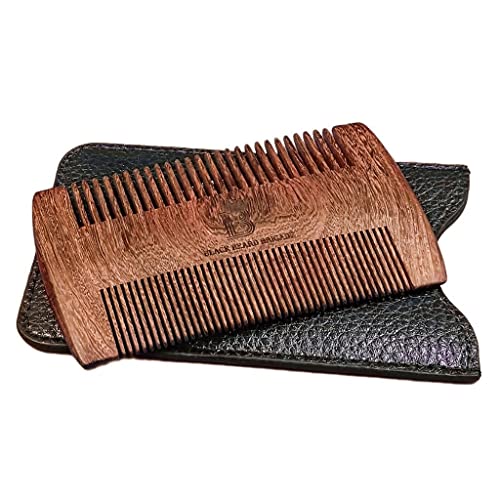 Black Beard Brigade by Yulaw Naturals Premium Sandalwood Comb with Case - Dual Action Fine & Coarse Teeth - Perfect for use with Balms and Oils - Pocket Comb for Beard & Mustache
