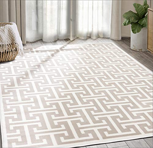 Tapete decorativo beige y blanco 7'9" x 10'2" Abani