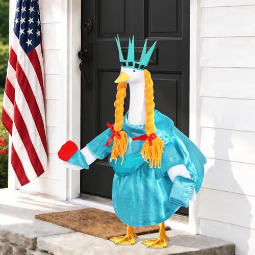 Celltestria 4th of July Goose Outfits Statue of Liberty Porch Goose Costume Independence Day Patriotic Goose Clothes for 23" Geese Outdoor Patio Yard Lawn Garden Decoration