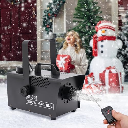 Snow Machine, 600W Wired Artificial Snowflake Machines for Indoor Outdoor Holidays Party Snow Maker Machine Stage Snow Machine with Remote Control for DJ Parties - 9.84ft Spraying Distance
