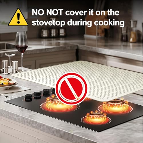 Stove Top Cover for Electric Stove - Silicone Stove Mat for Glass Top, Glass Cooktop Protector, XL Dish Drying Mats For Kitchen,Oven Covers for Electric Stove (Beige,30 x 21)