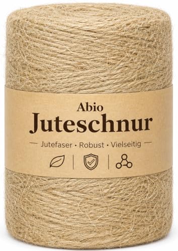 Abio Jute-Schnur 50m 2-3mm Jutegarn 50m Schnur reissfest 100% Natur Jute Kordel Deko Paketschnur Naturfaser Dekoration Verpackung Bindegarn Hanfschnur Spagat Hanfband Juteband