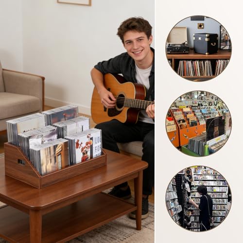 GHIAKQYT Stojak na płyty CD z 3 poziomami z drewna – organizer na płyty CD i DVD, regał na płyty CD i uchwyt dla kolekcjonerów i graczy, praktyczna pamięć do przechowywania multimediów