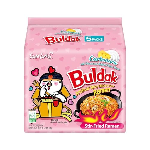 Buldak Spicy Ramen, Carbonara Hot Chicken Ramen, Korean Stir-Fried Instant Noodle, 5 Pack