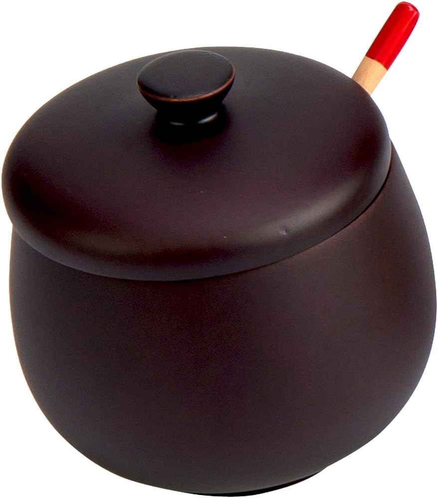 Yamashita Kogei 37395 Spoon, Dark Brown, Condiment Included, Diameter 3.1 x Height 2.2 inches (8 x 5.7 cm), Spoon W0.6 x Depth 3.5 inches (1.5 x 8.8 cm), Wooden Lid Included, Condiment Contained with