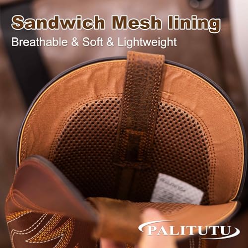 Image of Palitutu Men's Cowboy Boots Full-Grain Leather Square Toe Western Boots, Vintage Embroidery Horse Riding Boots for Outdoor & Daily Wear