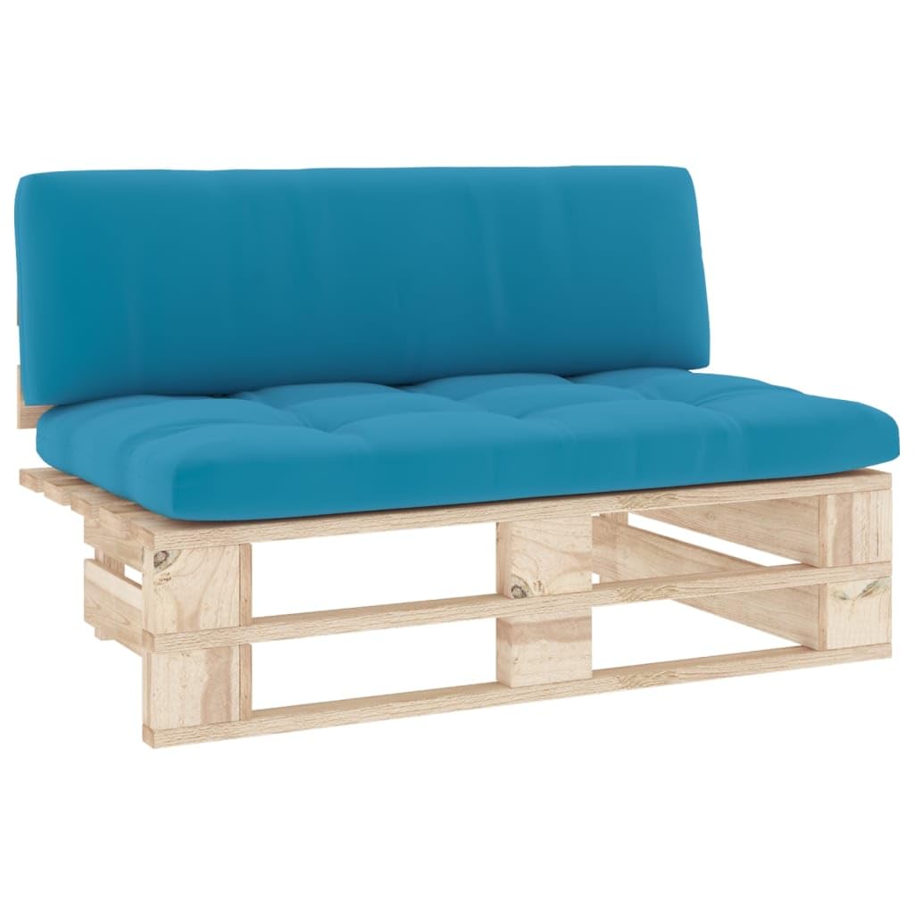 Paletten-Mittelsofa aus imprägniertem Kiefernholz, 110 x 65 x 55 cm, Blau, mit Sitz- und Rückenkissen, 16,57 kg