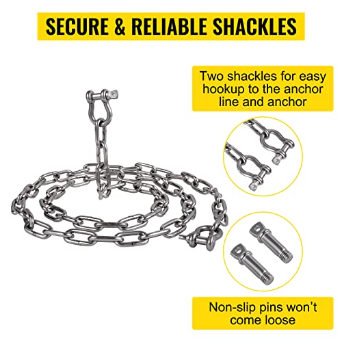 Vevor Anchor Chain, 20' X 5/16" Stainless Steel 316 Anchor Chain, Boat Anchor Chain With 3/8" Galvanized Shackle And 12" Extended Anchor Lead Chain, Works With Different Anchors, Anchor Chain For Boat #TOP5