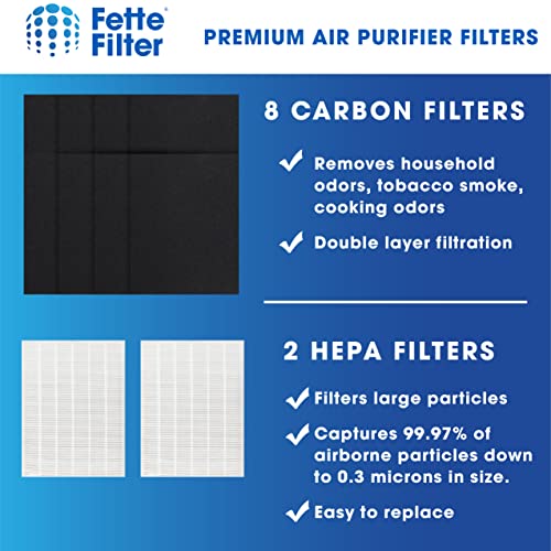 Fette Filter - 115115 Premium True Hepa H13 Filter Compatible With Winix Filter A 115115 Size 21 Plasma Wave Air Purifier Am90 P300 5300 5500 5300-2 6300-2 6300 C909 9800 C535 2 + 8 Pack #TOP2