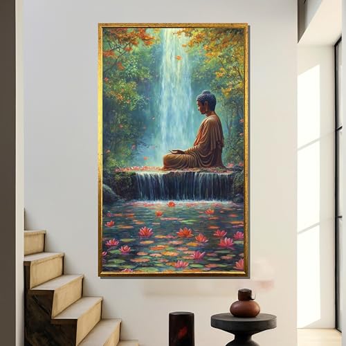 Impressions d'art Bouddha sur toile de lin | Décoration murale nature 70x130