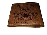 deutsch afrikanisch - 6 Kartenfächer Geldbörse Portemonnaie Brieftasche Totenkopf Schädel Sieg oder Tod echt Leder für Damen und Herren viele Fächer für Karten großes Münzfach
