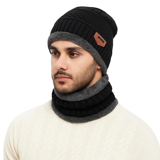 Winter Beanie Hat and Neck Warmer Set, Woolen Skull Cap for Men and Women, Soft Monkey Cap-image-26