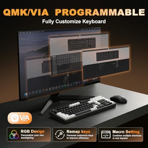 Image of YUNZII AL98 QMK /VIA Wireless Mechanical Gaming Keyboard,Full Aluminum,BT /2.4G /USB-C, Pre-Lubed Hot Swappable Gasket Mount 1800 Layout,RGB Backlit for Win /Mac (Black, Milk Switch)