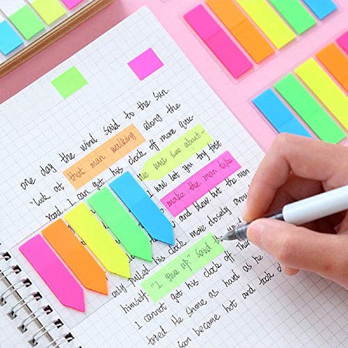 600pcs, Creative Sticky Notes, 2 Times Adhesion, 5 Colors and 3 stylesPost-it Page Markers, 1.73 in x 0.47 in, Blue, Green, Yellow, Orange, Pink, 40 Sheets/Pad, 15Pads/Pack
