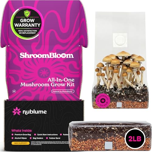 NuBlume Mushroom Growing Kit 2LB All-in-One Starter Bag with Fast-Colonizing Dung-Loving Substrate & Injection Port for Beginner Magic Mycology (USA Made)