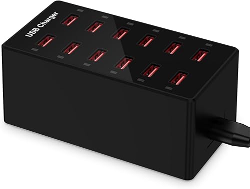 Miniatura 8 de Cargador USB de 12 puertos estación de carga para múltiples dispositivos, cargador de pared USB, tira de concentrador de alimentación inteligente,