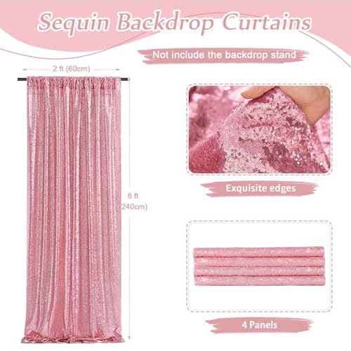 Image of Sequin Backdrop 4 Pcs 2ftx8ft Glitter Blush Pink Party Backdrop Curtain Wedding Ceremony Birthday Backdrop Background Decoration