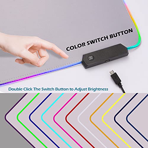 Rgb Gaming Mouse Pad, Large Led Mouse Mat With 14 Lighting Modes, Smooth Waterproof Surface, Non-Slip Rubber Base, Computer Keyboard Mousepad (31.5 X 11.8 X 0.2 Inch, Gray-White) #TOP5