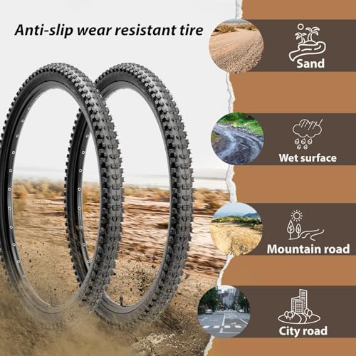 MOHEGIA Mountain Bike Tires Set: 2 Pack 26×2.1/27.5×2.1/ 29×2.1 Inch Folding Bicycle Tires Replacement and Pair 26/27.5/29 Inch Inner Tubes Schrader Valve with Tire Levers
