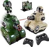 2 Pack Fun Remote Control Battle Tanks, RC Fighting Cars with Ejecting Infrared Robots, Bumper Car, 2.4GHz RC Army Military Toy with Blood Regeneration Hub for 6-12 Boys Girls Christmas Birthday Gifts